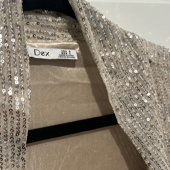 Dex Sparkle City Sequin Duster Cream Silver Sequin - Open Front Sequin Jacket - Picture 5 of 8